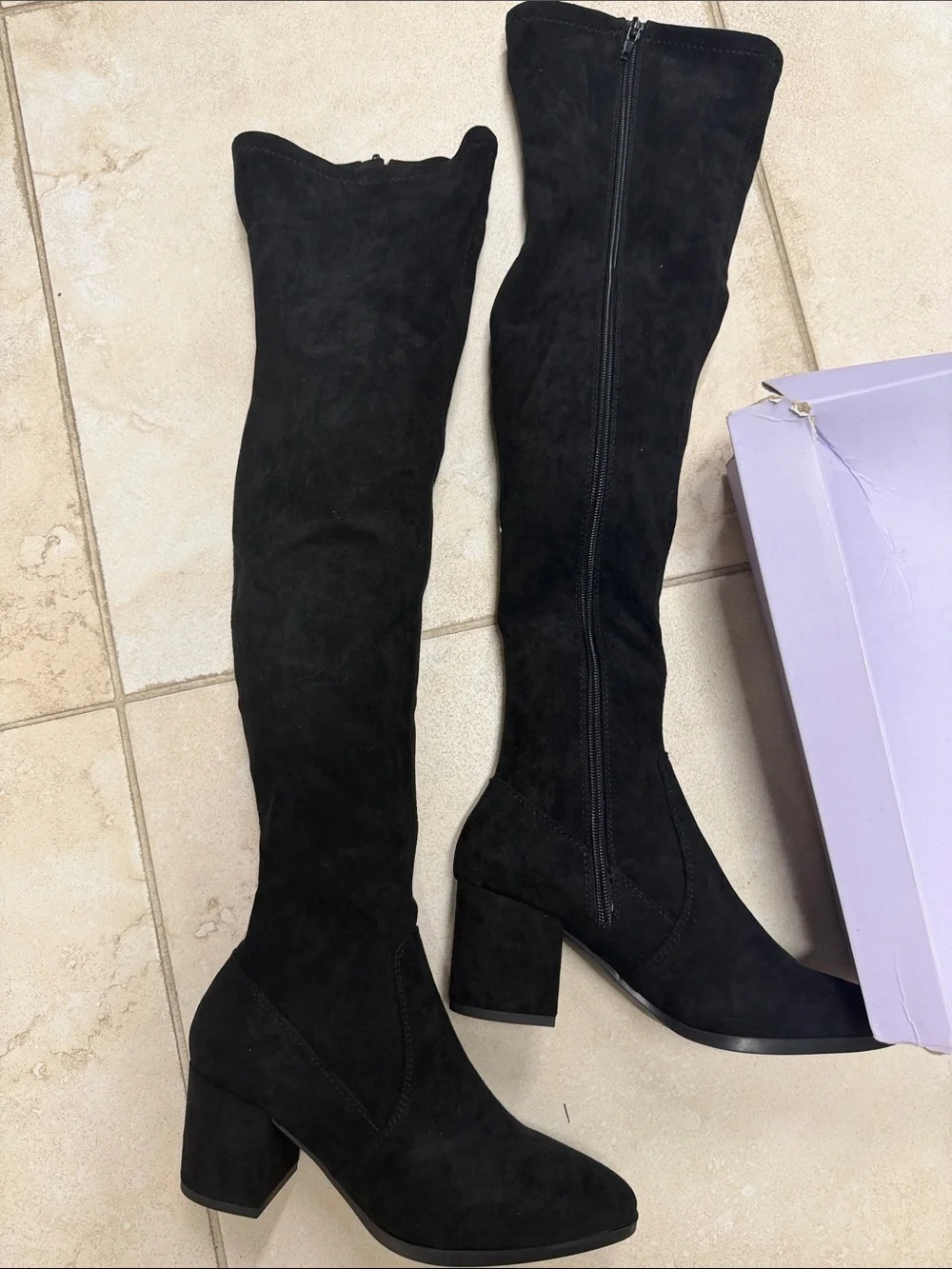 Madden Girl Black Suede Over-the-Knee Block Heel Boots